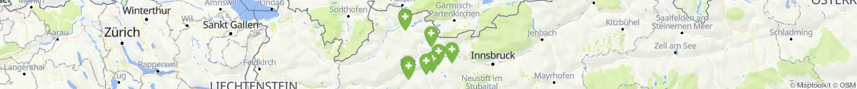 Kartenansicht für Apotheken-Notdienste in der Nähe von Reutte (Reutte, Tirol)